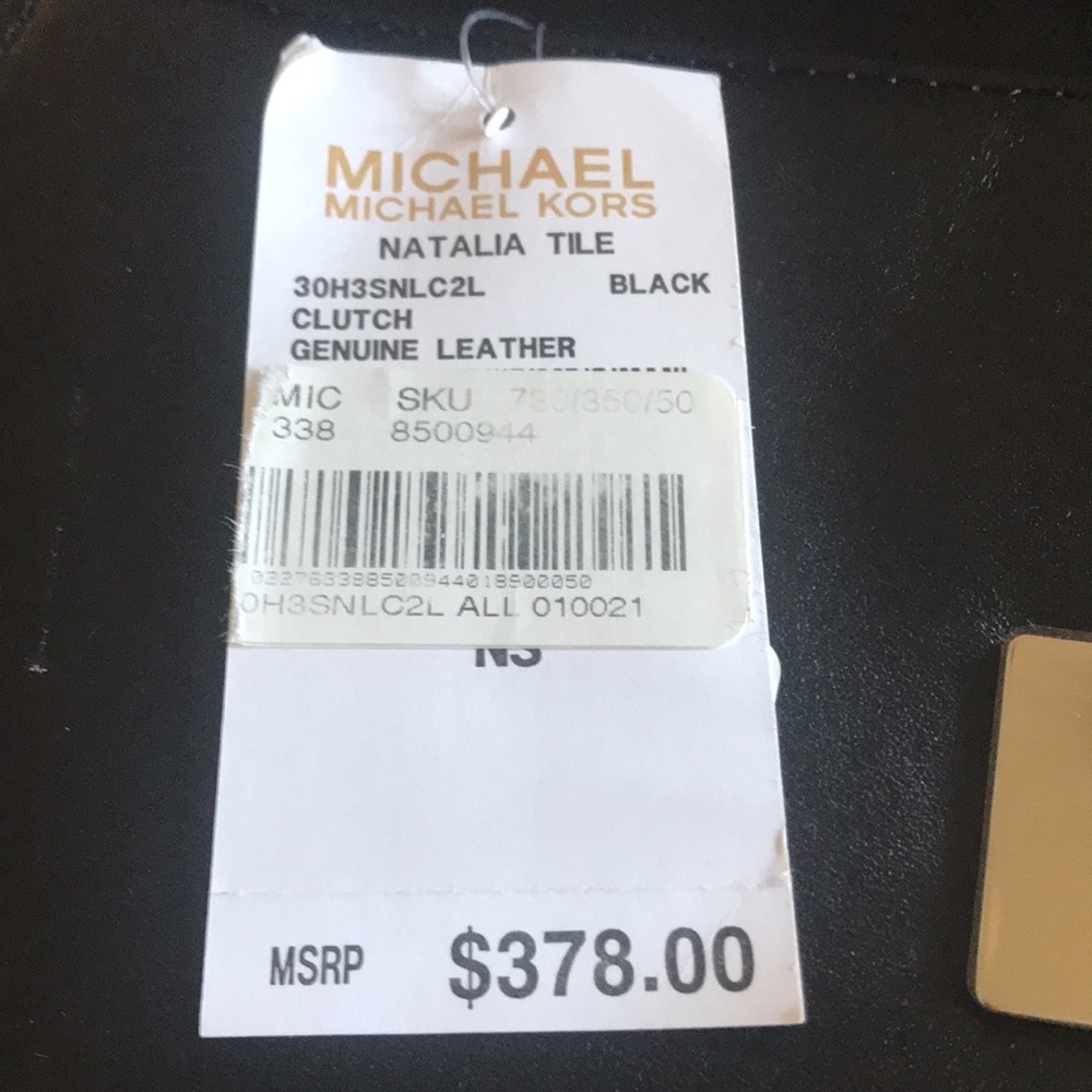 Michael Kors Leather Natalia Tile Black Clutch And Dust Bag NWT - Picture 6 of 7